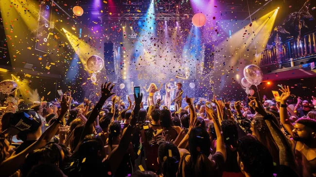 Bunte Party mit Konfetti und Lichteffekten