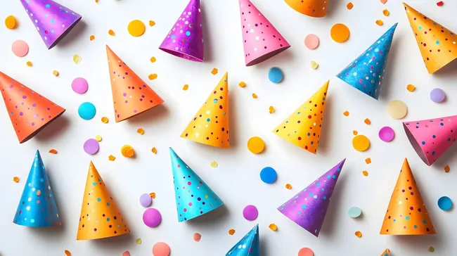 Bunte Partyhüte auf weißem Hintergrund