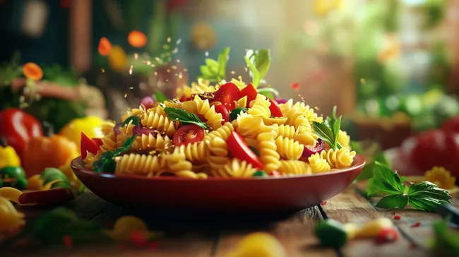 Bunte Pasta Primavera mit frischem Gemüse