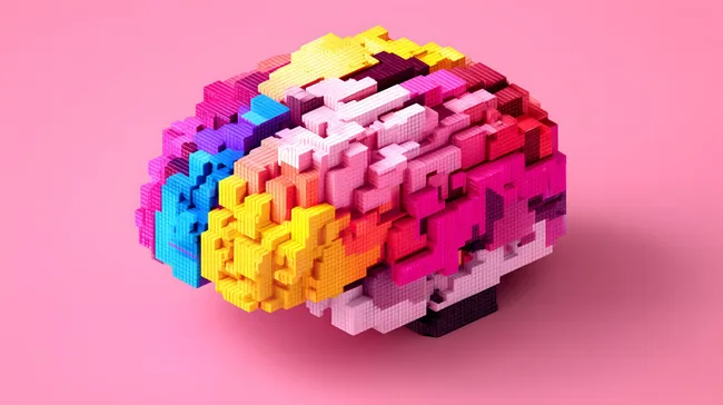 Bunte Pixel-Gehirnstruktur auf Pink