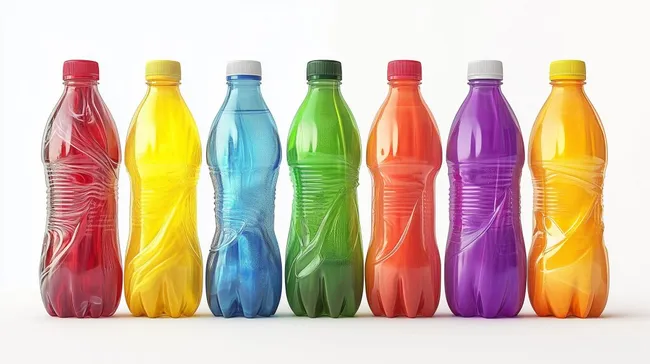 Bunte Plastikflaschen in Regenbogenfarben