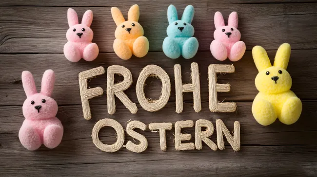 Bunte Plüschhäschen mit Holz-Dekor zu Ostern
