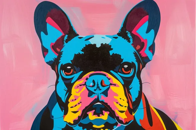 Bunte Pop-Art-Illustration einer französischen Bulldogge