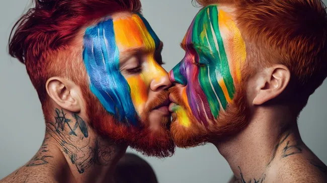 Bunte Porträts fröhlicher Menschen mit Gesichtsbemalung