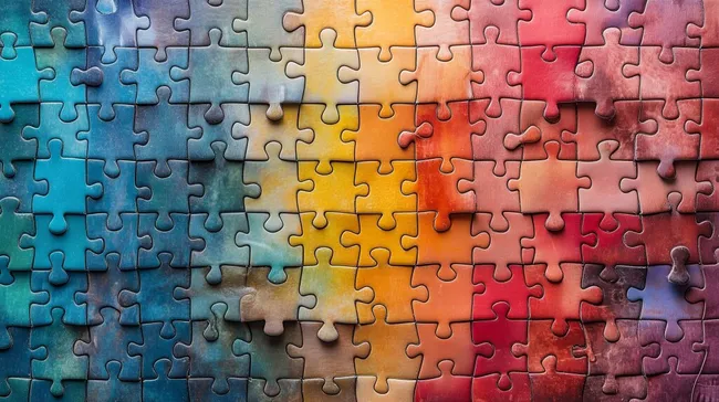 Bunte Puzzle-Teile in verschiedenen Farben