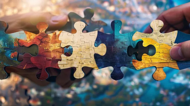 Bunte Puzzle-Teile symbolisieren Zusammenarbeit