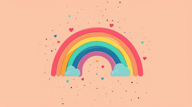 Bunte Regenbögen-Illustration mit Herzen und Sternen