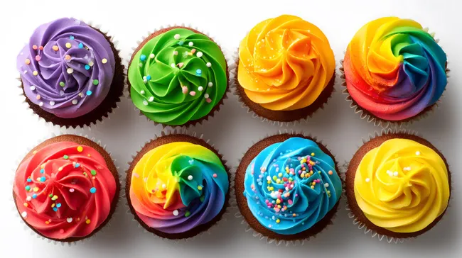 Bunte Regenbogen-Cupcakes mit kreativer Zuckergussverziehrung
