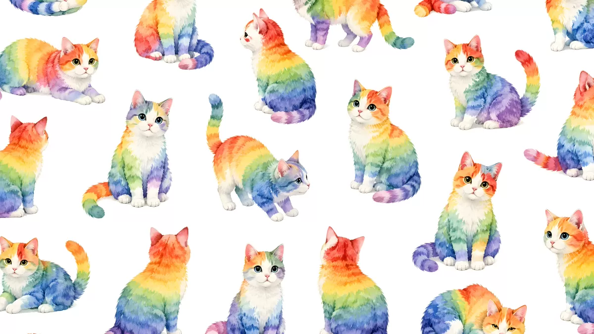 Bunte Regenbogen-Katzen als Aquarell-Muster