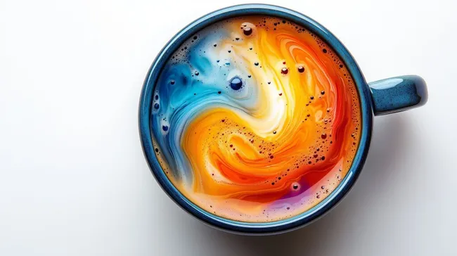 Bunte Regenbogenspiralen in Keramiktasse