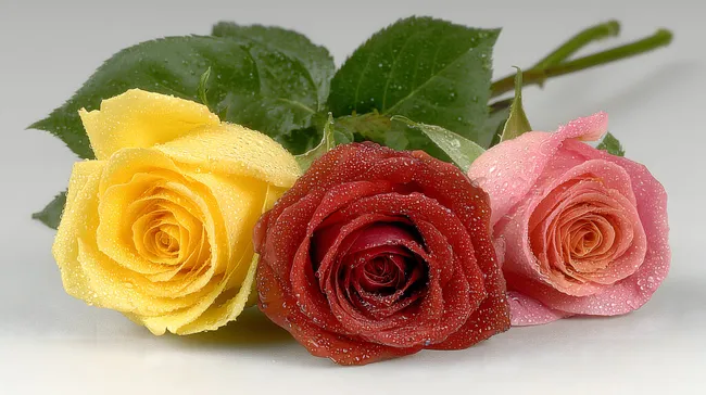 Bunte Rosen mit Wassertropfen in Premium-Qualität