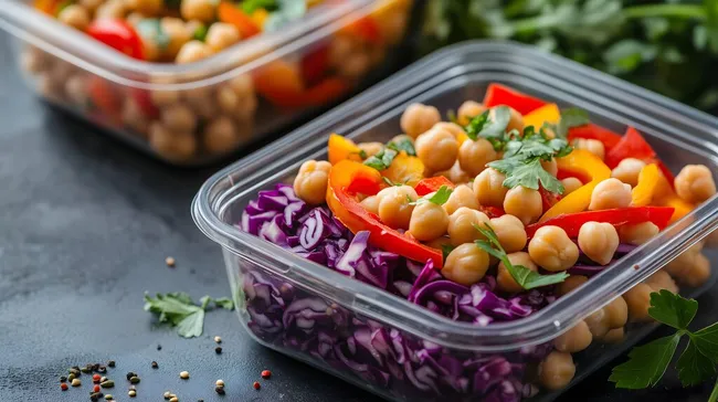 Bunte Salatschale mit Kichererbsen und Gemüse