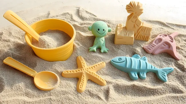 Bunte Sandspielzeuge am Strand