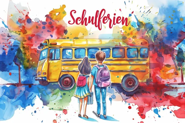 Bunte Schulbus-Illustration mit Kindern