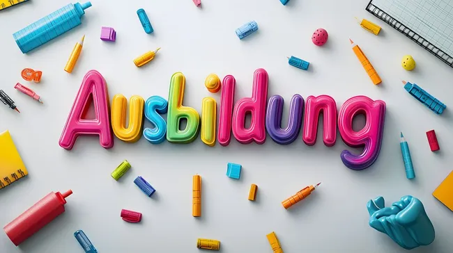 Bunte Schulutensilien in Kreativstätte