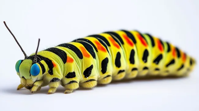 Bunte Schwalbenschwanzraupe auf weißem Hintergrund