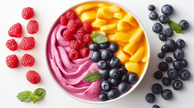Bunte Smoothie-Bowl mit Früchten und Beeren