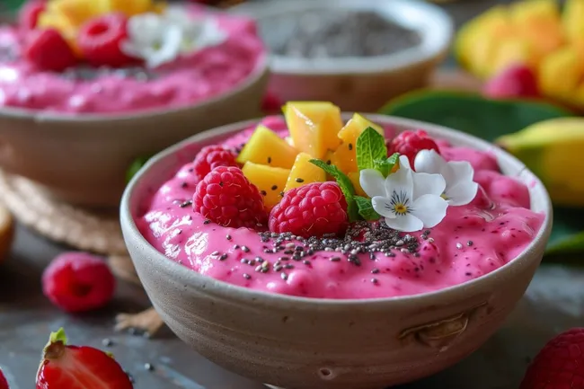 Bunte Smoothieschale mit frischem Obst