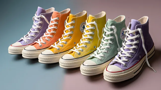 Bunte Sneaker in Regenbogenfarben auf Farbverlauf