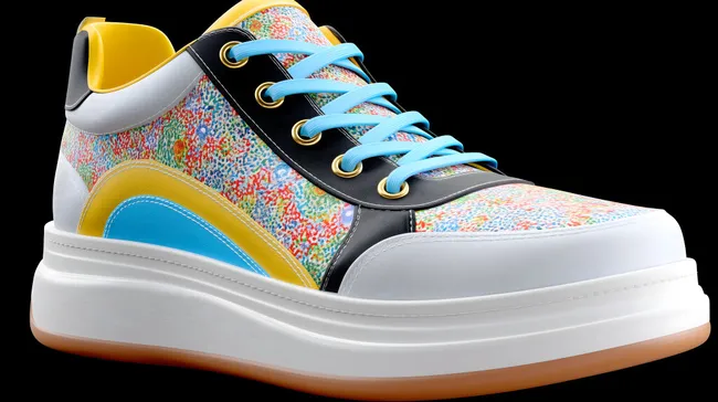 Bunte Sneaker mit auffälliger Struktur und Schnürsenkeln