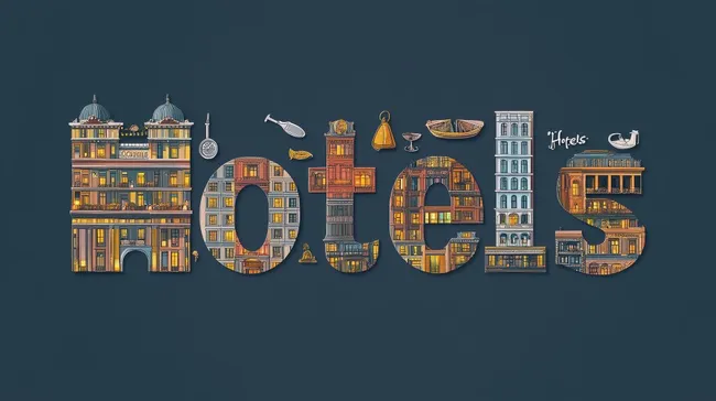 Bunte Stadtlandschaft mit Hotelmotiven