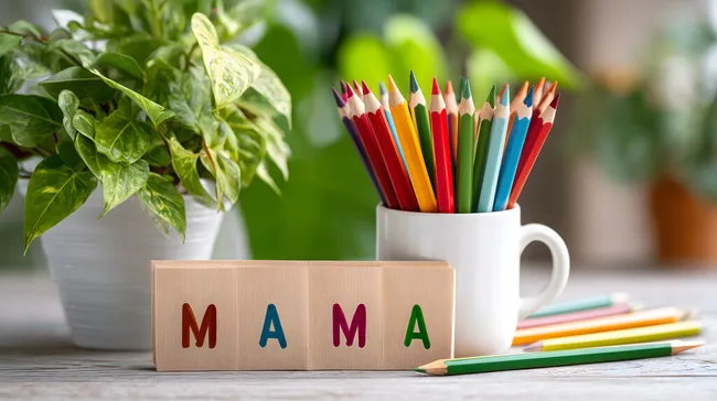 Bunte Stifte und Pflanze als Muttertagsdeko