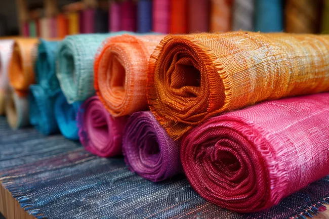 Bunte Stoffrollen in einem Stoffladen