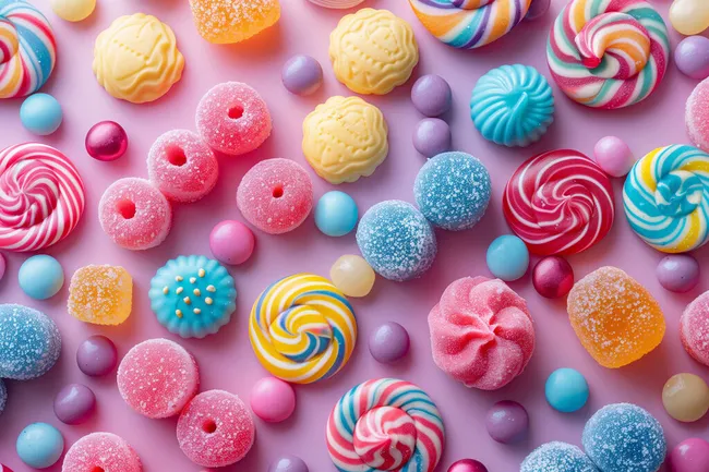Bunte Süßigkeiten auf Rosa