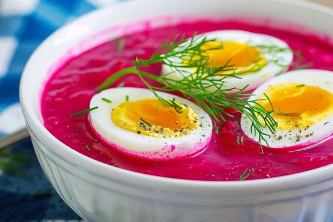 Bunte Suppe mit Eiern und Kräutern