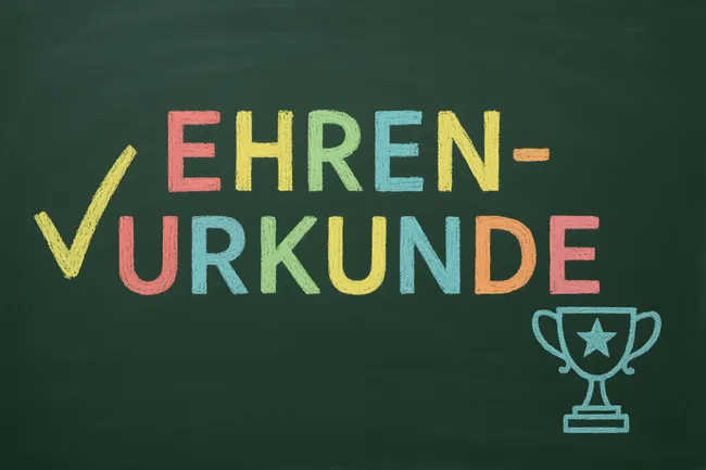 Bunte Tafel mit Ehrenurkunde-Symbol