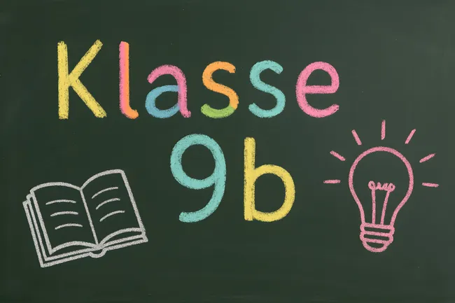 Bunte Tafelanschrift mit Schulsymbolen