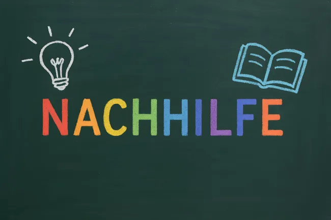 Bunte Tafelkreidezeichnung mit Glühbirnen-Symbol und Buch-Symbol