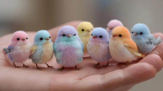 Bunte Taubenkücken in menschlicher Hand