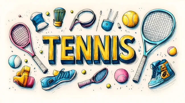 Bunte Tennis-Illustration mit Schläger und Bällen