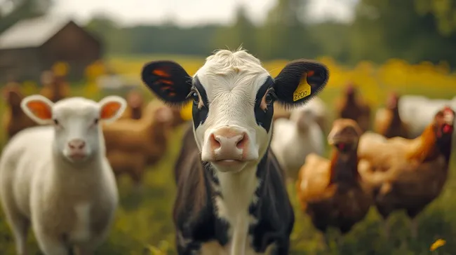Bunte Tiere auf idyllischem Bauernhof
