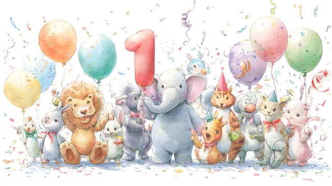 Bunte Tiere feiern lustigen Geburtstag mit Luftballons