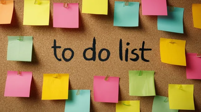 Bunte To-Do-Liste mit Haftnotizen auf Korkwand