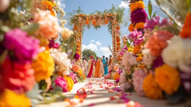 Bunte, traditionelle Hochzeitsfeier in Indien