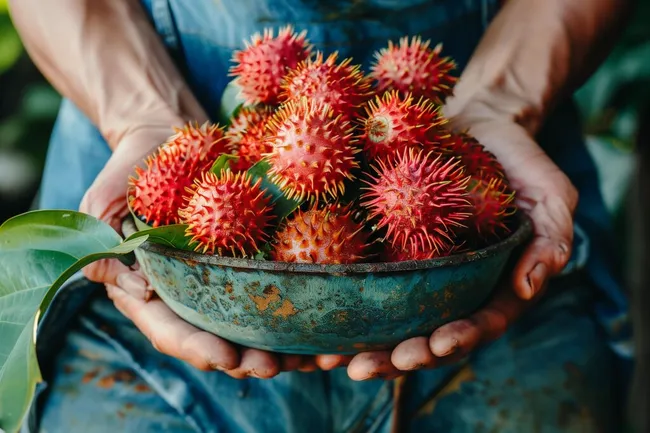 Bunte tropische Früchte in alter Schale