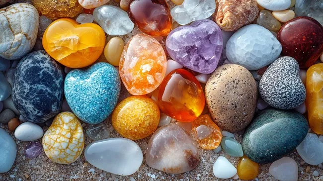 Bunte und kristallklare Natursteine am Strand