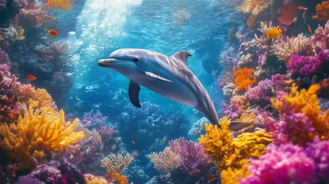 Bunte Unterwasserwelt mit Delfin und Korallenriff