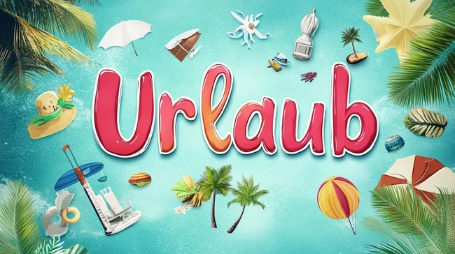 Bunte Urlaubsszene mit Palmen und Strandelementen