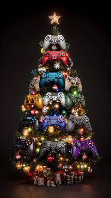 Bunte Videospiel-Controller als Weihnachtsbaum