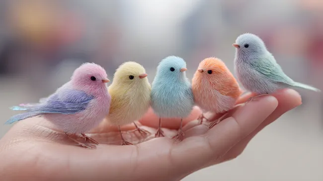 Bunte Vögel auf menschlicher Handfläche