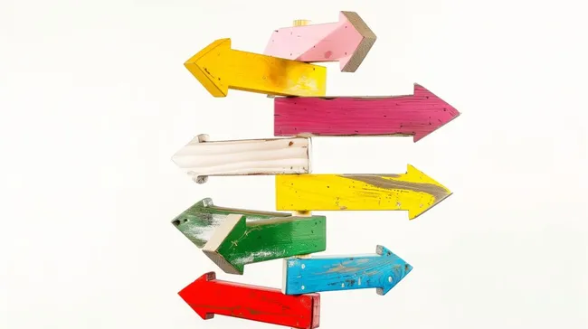 Bunte Wegweiser zeigen Richtung zum Ziel an