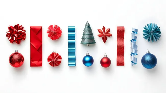 Bunte Weihnachtsdekoration in stilvoller Anordnung