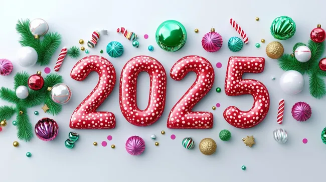 Bunte Weihnachtsdekoration mit Kugeln und Tannengrün