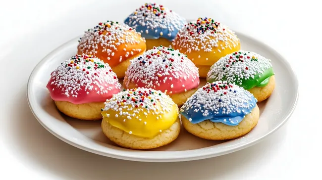 Bunte Weihnachtskekse mit Glasur und Streuseln