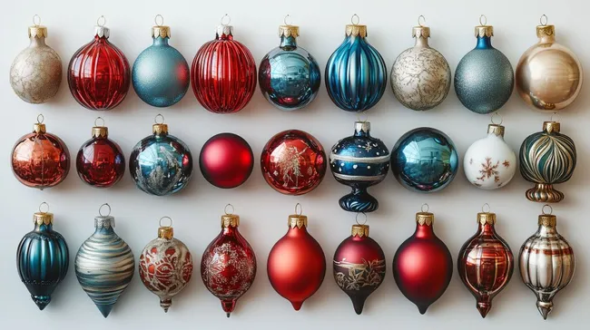 Bunte Weihnachtskugeln in verschiedenen Designs