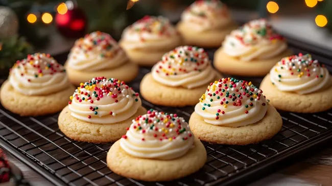 Bunte Weihnachtsplätzchen auf Rost-Gitter